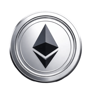 Grafický prvek s ikonou mince Ethereum (ETH), levitující ve vzduchu